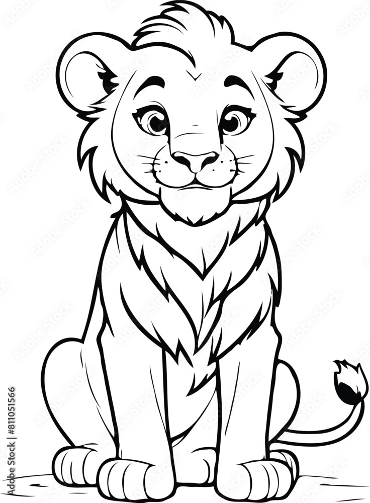 Fototapeta premium vector cute male child Lion smiling outline illustration