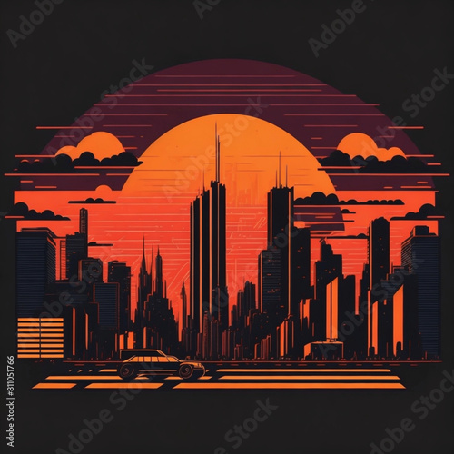 city skyline at sunset