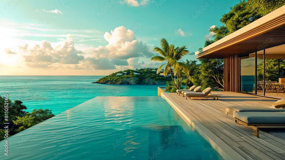 Fototapeta premium Luxury villa, private beach access, tropical opulence.