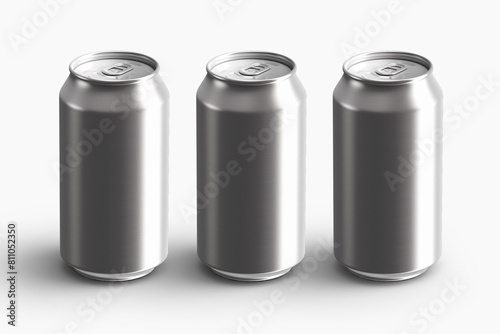 Mockup of aluminum can packaging. Blank white clear empty tin. Isolated.