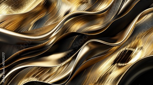 A golden  wavy pattern with a shiny  metallic texture.