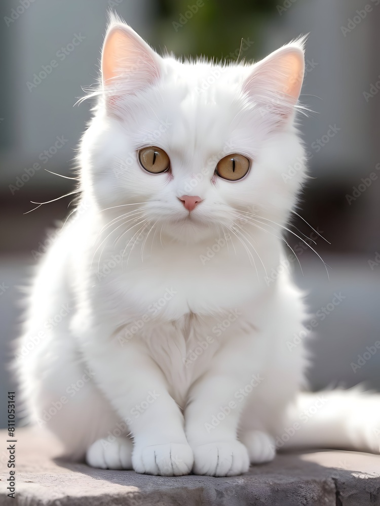 White Cat Animal Realistic Photo Illustration Art