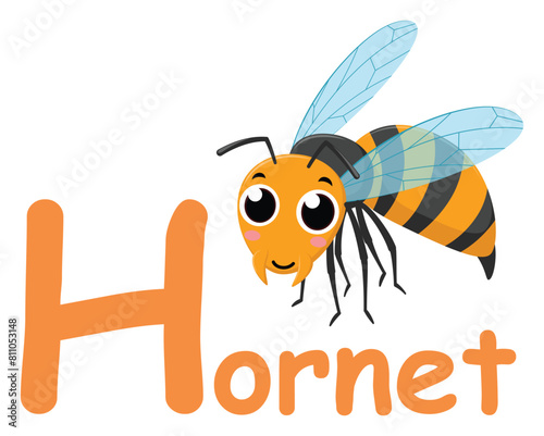 Cute font alphabet H for hornet cartoon characters
