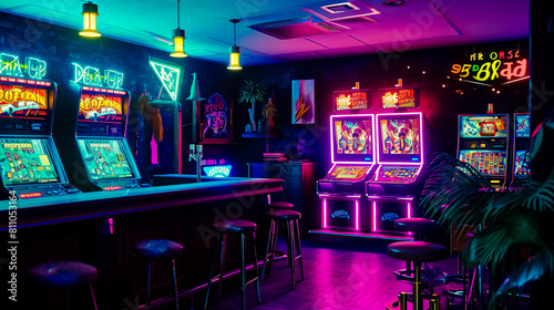 Vibrant game room in bar.