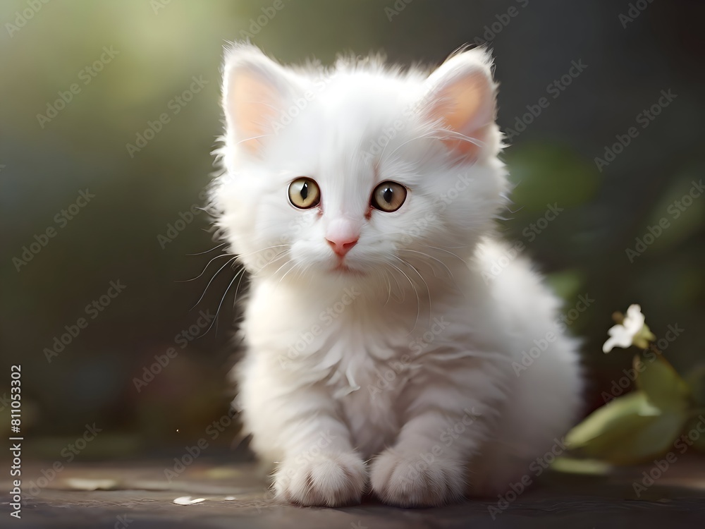 Fototapeta premium White Cat Animal Realistic Photo Illustration Art