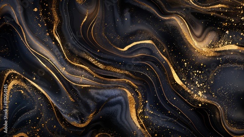 Black and gold marble texture with glitter.