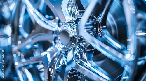 Detailed close ups of car wheels and rims featuring intricate designs and shiny surfaces