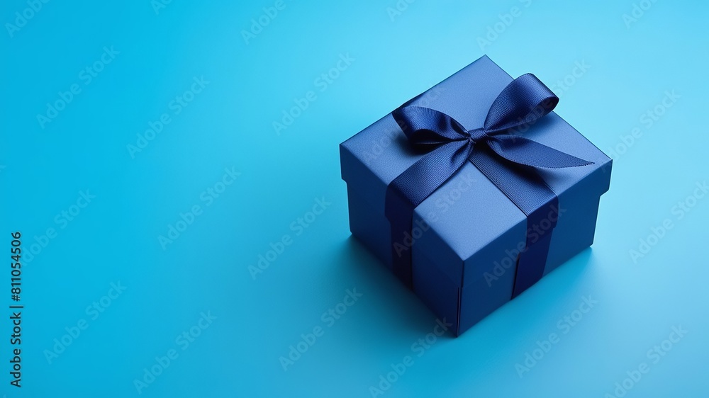 Blue gift box with blue satin ribbon on a blue background
Blue gift box with blue satin ribbon on a blue background