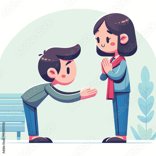 cartoon of a person bowing in gratitude to another person