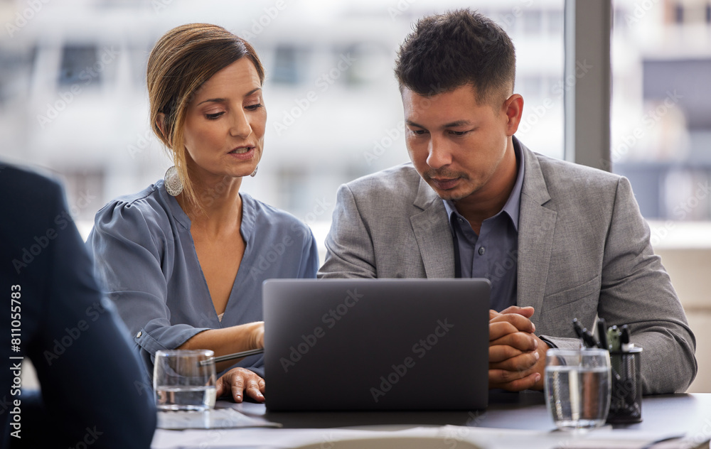 © peopleimages.com - Man, woman and business with laptop for coaching in meeting, discussion for development or growth. People, teamwork and computer in boardroom for company with pitch, discussion for online marketing © peopleimages.com - Man, woman and business with laptop for coaching in meeting, discussion for development or growth. People, teamwork and computer in boardroom for company with pitch, discussion for online marketing