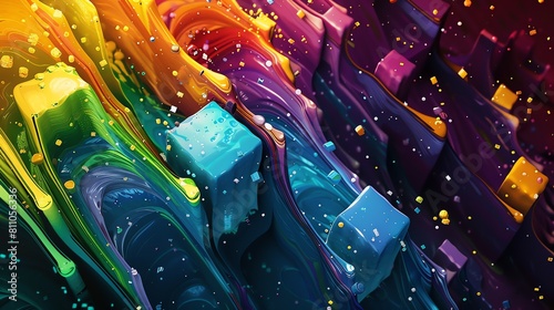 Dripping and swirling: colorful cubes in motion