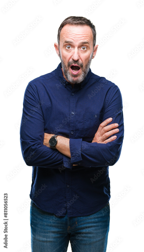 Middle age hoary senior man over isolated background afraid and shocked with surprise expression, fear and excited face. Middle age hoary senior man over isolated background afraid and shocked with surprise expression, fear and excited face.