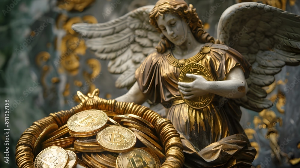 Renaissance Archangel Presiding Over a Golden Cornucopia of Bitcoin A Expression of Digital Wealth Generative ai