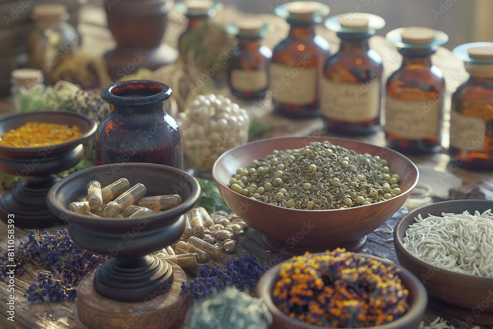 spices and herbs, This scene embodies the concept of healthy living through the consumption of natural products, highlighting the importance of nourishing the body with wholesome