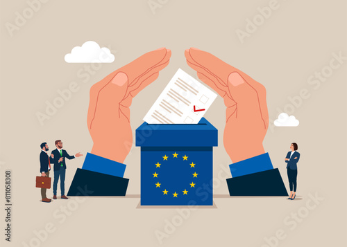Wellbeing metaphor. Voting in European Union. Flat vector illustration