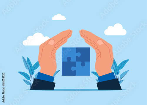 Wellbeing metaphor. Teamwork and office corporate work organisation management. Business solution. Flat vector illustration