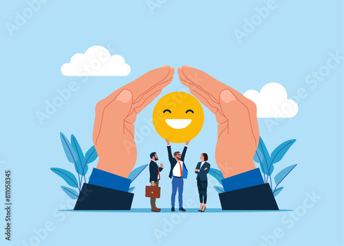 Wellbeing metaphor. Positive thinking business people. Modern vector illustration in flat style