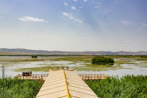 2013-08-22: view of the Lotus Lake  in the Xinjiang Ku'erle Lotus Lake Tourist Area in Xinjiang, China