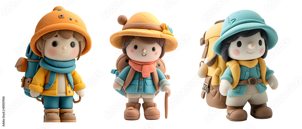 Child explorer wearing a hat and backpack is standing on isolated transparent Background. Child explorer wearing a hat and backpack is standing on isolated transparent Background.