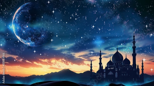 Captivating Designs of Mosque Backgrounds Illuminated by Moonlight for Embracing Islamic Culture