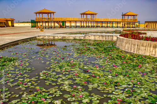 2013-08-22: view of the Lotus Lake  in the Xinjiang Ku'erle Lotus Lake Tourist Area in Xinjiang, China