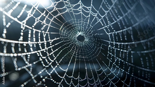 Intricate Geometry of a Morning DewCovered Spiderweb in Studio Lighting Generative ai © Mina Nida