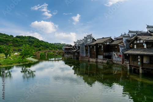 the beautiful ancient town of Lizhuang on the lake  Yibin City  Sichuan Province  China