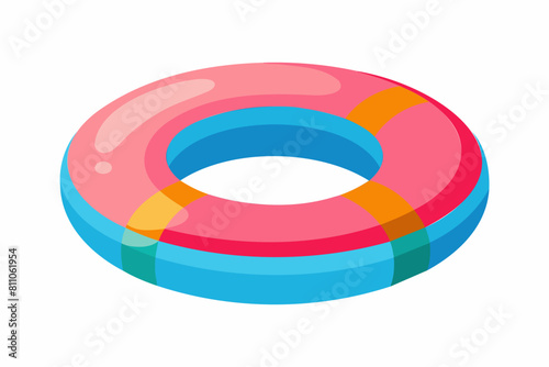 Brightly colored inflatable swim ring. Colorful float for summer swimming. Concept of summer, pool fun, vacation, and water safety. Graphic art. Isolated on white background. Print, design element