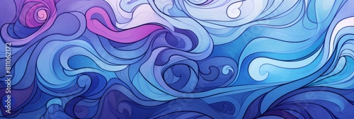 Abstract Swirling Waves. Fluid Background with Swirling Blue and Purple Patterns. Generative AI