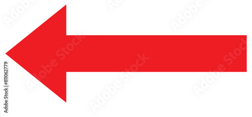 Red large forward or left pointing solid long arrow icon sketched as vector symbol . eps 10