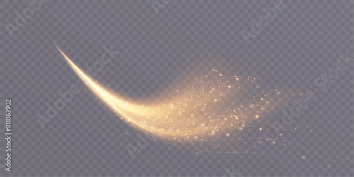 Golden magic comet with lots of sparkling bokke and shimmering light effects. Magic golden wind for web design and fairytale decoration. vector	
