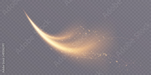 Magical glow. The light effect sparkles in a curved path, sparkling with a shiny magical textured shimmer. Glowing wave of stardust, shiny sparkle magical starlight, isolated set for vector illustrati