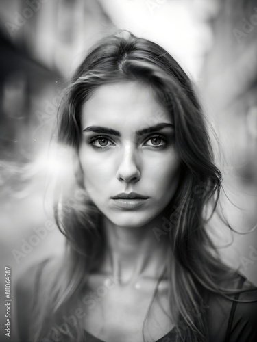 Black and white portrait of beautiful woman