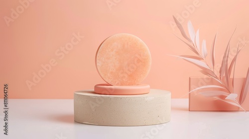 Warm orange sunset and modern stand create an inviting backdrop for luxury organic cosmetic, skin care, and beauty treatment product display in 3D.