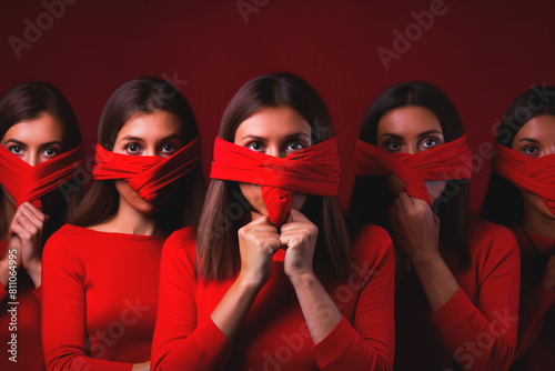 Celebration of World AIDS Day with a group in shades of red. Together in the fight against HIV photo