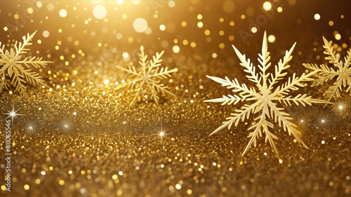 Golden snowflakes on a shimmering background, ideal for festive holiday visuals and elegant winter designs. New Year, Christmas concept