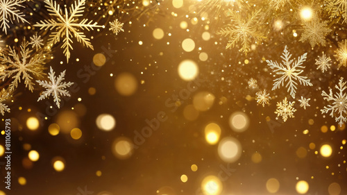New Year, Christmas concept. A festive golden background with sparkling lights, perfect for festive Christmas-themed designs. copy space
