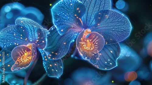 Beautiful bioluminescence orchid flowers at night photo