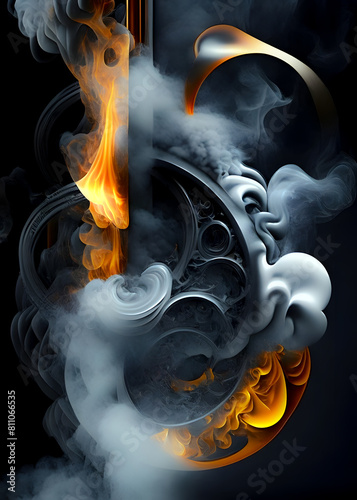 Combination of smoke, steel and fire, conceptual, forces, power