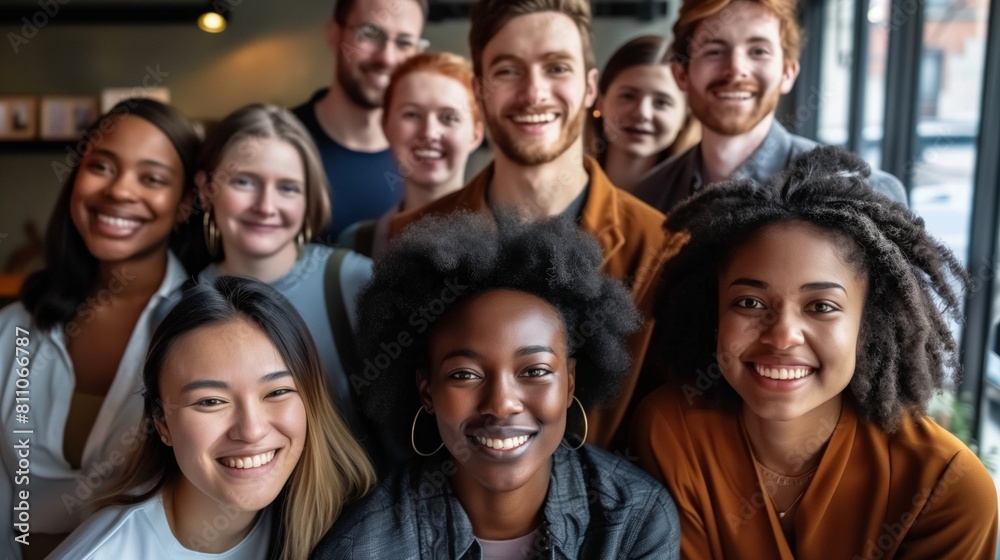 Diverse Professionals Smiling Together, Multicultural people taking group selfie portrait in the office or coffee shop, happy lifestyle and teamwork and friendship concept
Diverse Professionals Smiling Together, Multicultural people taking group selfie portrait in the office or coffee shop, happy lifestyle and teamwork and friendship concept