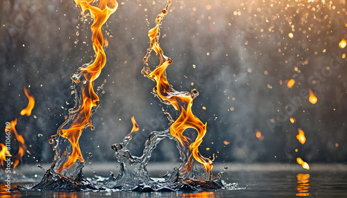 Fiery water dance, combination of water and fire,conceptual photo