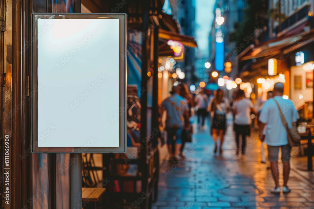 Empty advertising billboard mock-up on a busy street at dusk, ready for your customized marketing content or poster design Empty advertising billboard mock-up on a busy street at dusk, ready for your customized marketing content or poster design