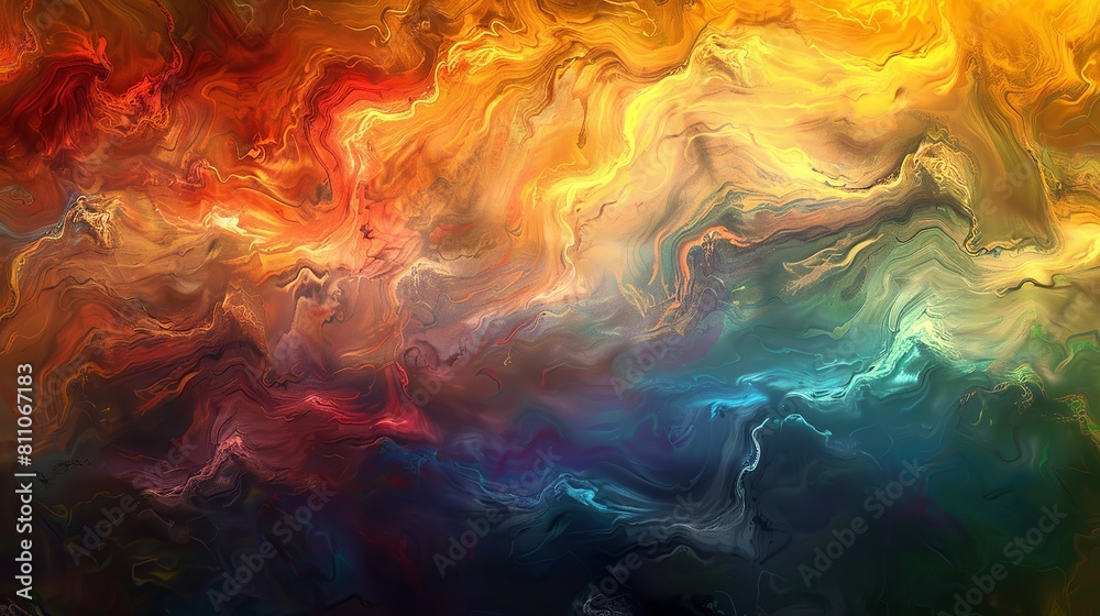 
In a cosmic inferno, flames dance amidst swirling waves of orange, red, and yellow, creating a mesmerizing pattern of heat and energy. 