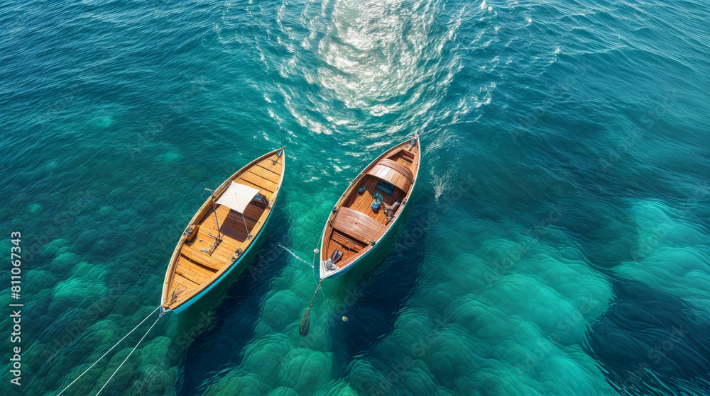 Aerial view of two boats on the water created with Generative AI technology Aerial view of two boats on the water created with Generative AI technology