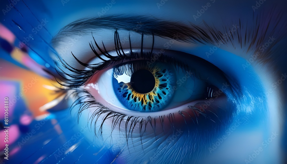 A vibrant and colorful artistic representation of an eye with the universe visible behind, great for screen image composite