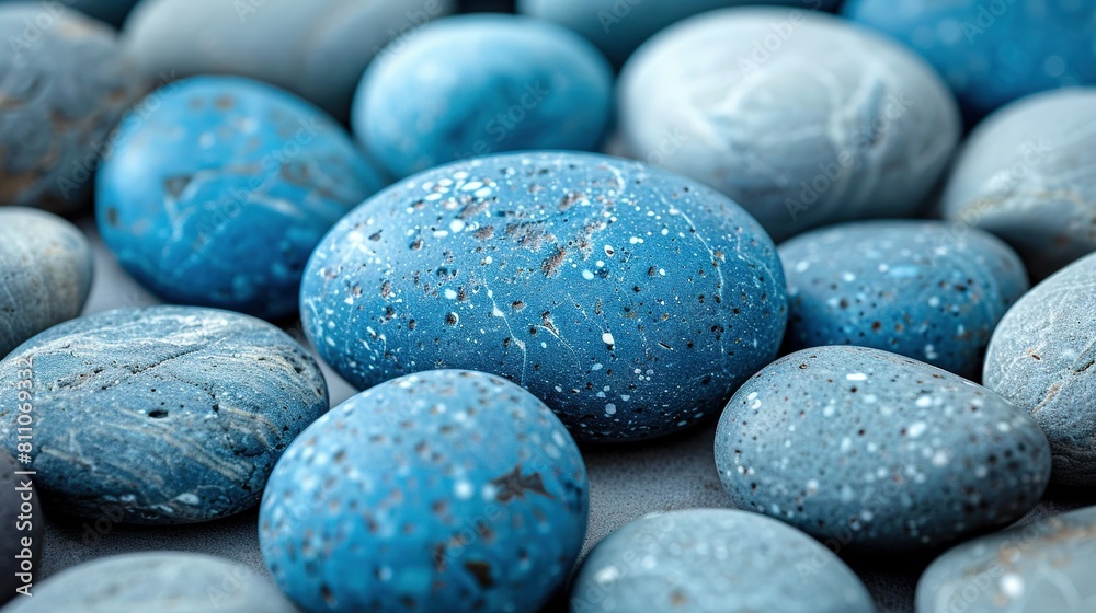 Blue-gray and white rock pile with a single blue-white speckled rock Blue-gray and white rock pile with a single blue-white speckled rock