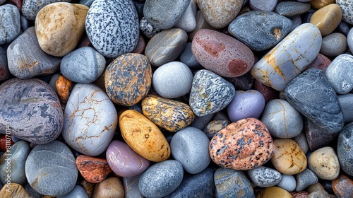   Close-up photograph of mixed-size and colored rocks stacked on top of one another photo