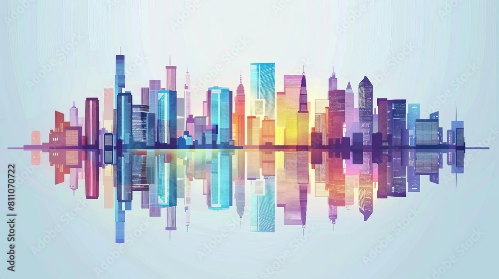 Perspective city skyline flat design top view urban development theme water color vivid