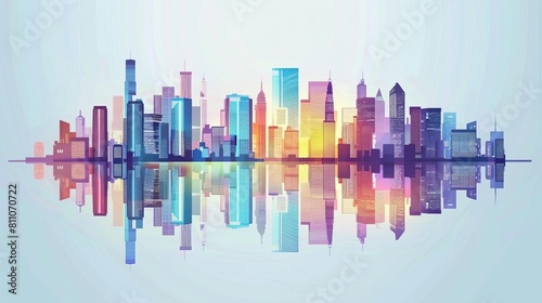 Perspective city skyline flat design top view urban development theme water color vivid