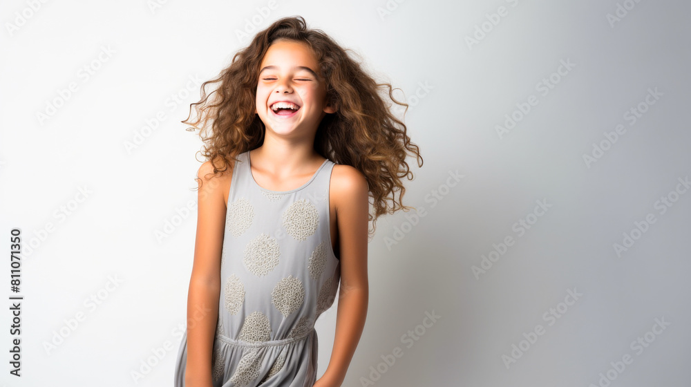 Smiling Young Girl in Monochromatic Light Grey Swim Outfit
Smiling Young Girl in Monochromatic Light Grey Swim Outfit